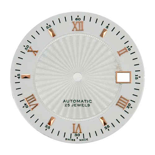 d=30.0 mm, Dial, ETA 2824.2, white decor, patch roségold plated figures, Date on 3
