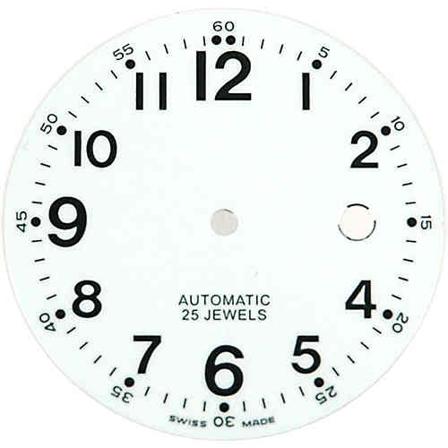 D=34.0 mm, Dial ETA 2824-2, white shiny, black figures, Date on 3