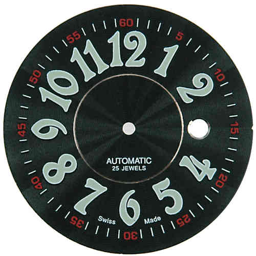 D=36,5 mm Zifferblatt ETA 2824-2, schwarz matt guillochiert, Leuchtzahlen, Datum bei 3