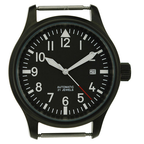 Builiding kit: 41.5 mm Stainless Steel case, black, for MIYOTA 8215, 5 ATM, mineral glass, pilot